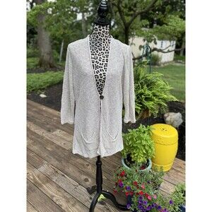 Coldwater Creek Womens Cardigan Linen Blend Mid Length Beige size Large